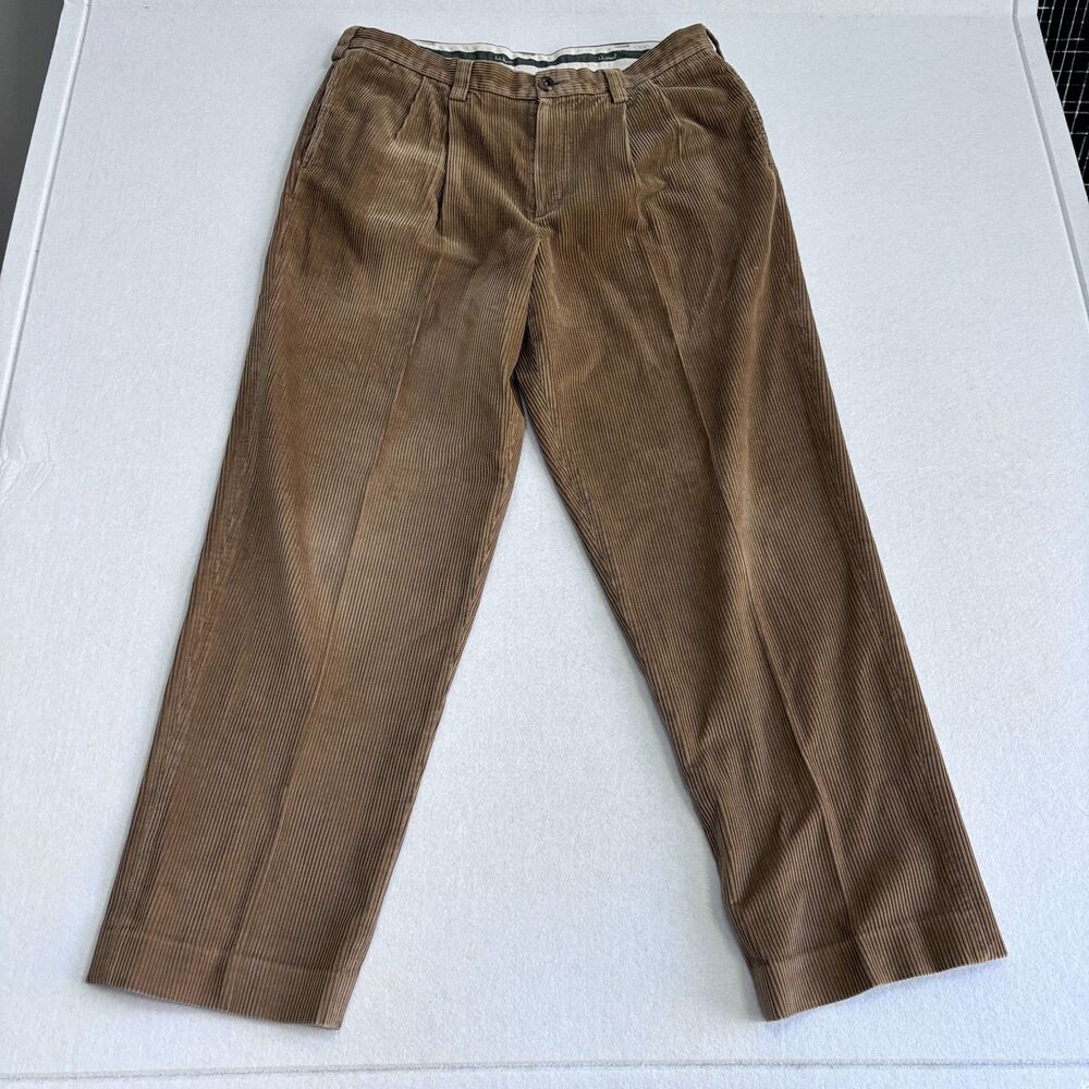 L.L. Bean Corduroy Classic Fit Straight Leg Pants Men's 37 Tan Pleated Preppy
